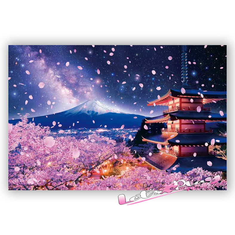 夜櫻富士山